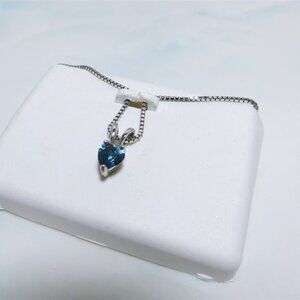Classic Blue  London Topaz Heart Solitaire Pendant & Sterling Silver NecklaceNWT